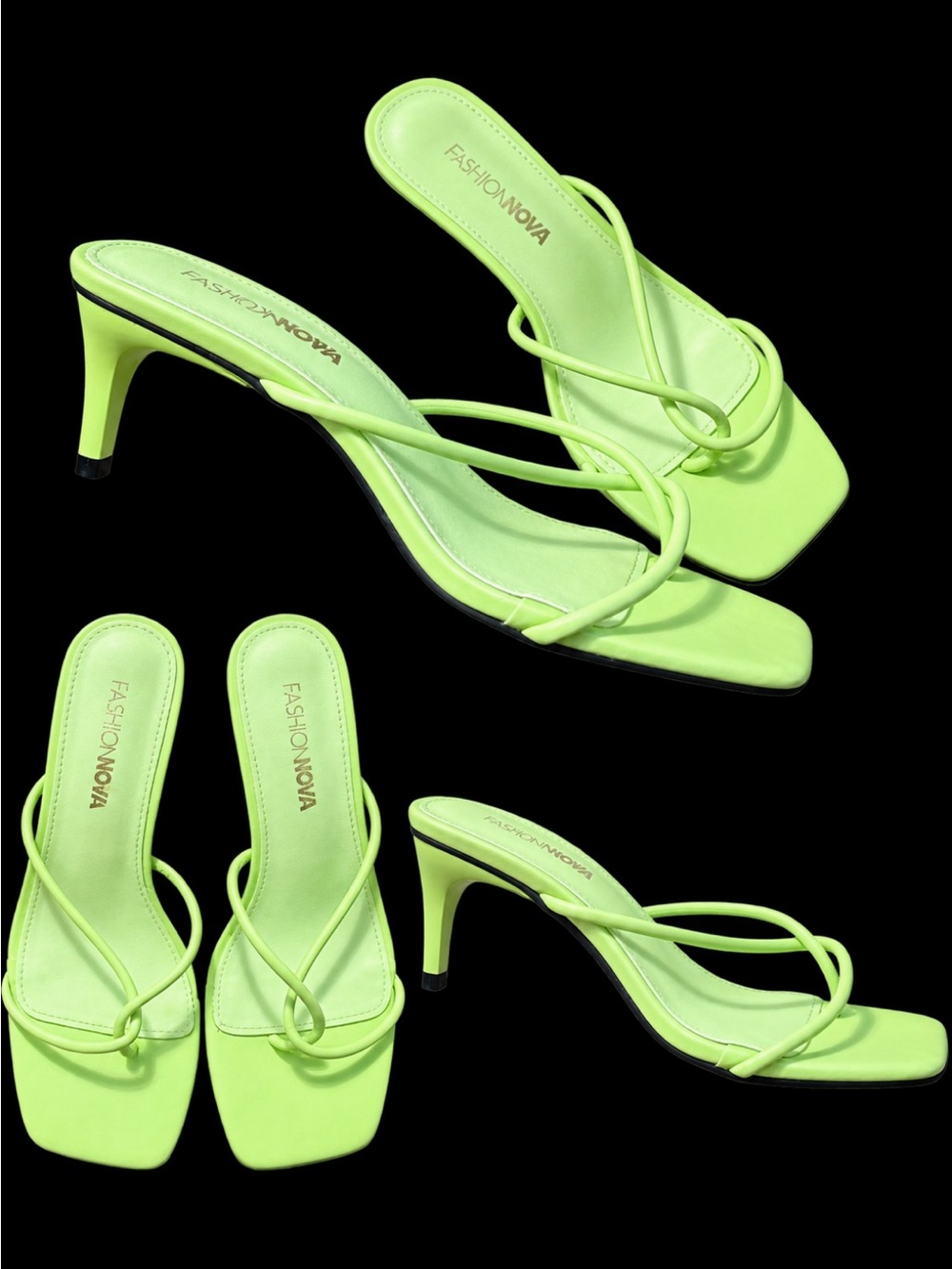 Fashion Nova Neon Lime Strappy Kitten Heels